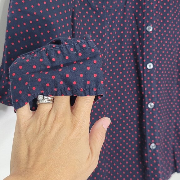 Tommy Hilfiger Navy Blue Red Polka Dots 100% Cotton Button-Up Shirt Preppy Sz M - Picture 2 of 10
